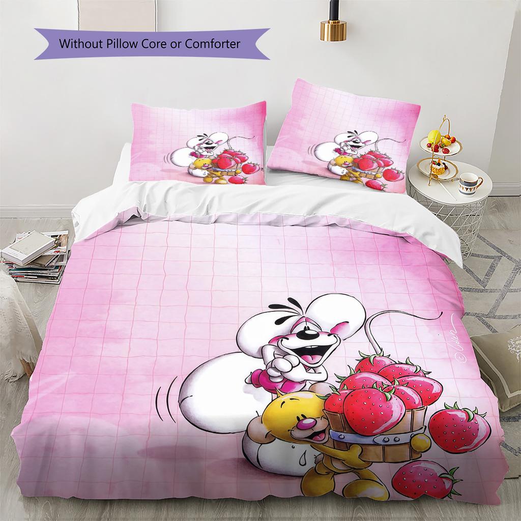 Diddl the Jumping Mouse3 Pattern Bedding Quilt Set Home Decoration Gift (1 * Duvet Cover + 2 * Pillowcase Without Core)
