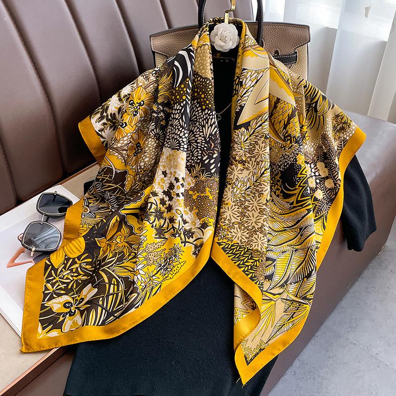 Silk Scarf 90x90cm Luxury Brand Twill Hair Print Head Large Handkerchief Hijab Shawl Women Bandanna Foulard Muffler Wrap