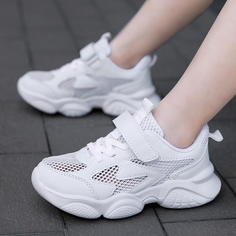 Children's Breathable Mesh Running Shoes - Boys' White Sports Sneakers for Students