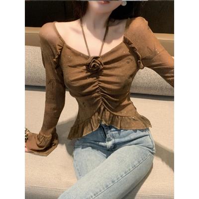 Herfst Koreaanse Mode Vintage Y2k Blouses Vrouwen Elegant Casual Bloem Design Tops Vrouwelijk Chic V-hals Lange Mouw Retro Tops 2024