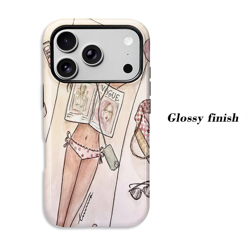 Fashion Y2K Sketch Summer Bikini Girl Vogue Magazine Print Soft Silicone Shockproof Phone Case Trendy Gift For iPhone 17 16 15 14 13 12 11 Pro MaxMini
