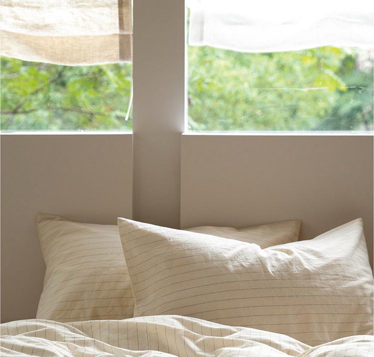 Meiji Nishikawa Minimalistische Streep Katoen Linnen 4-delige Bedset met YKK Rits