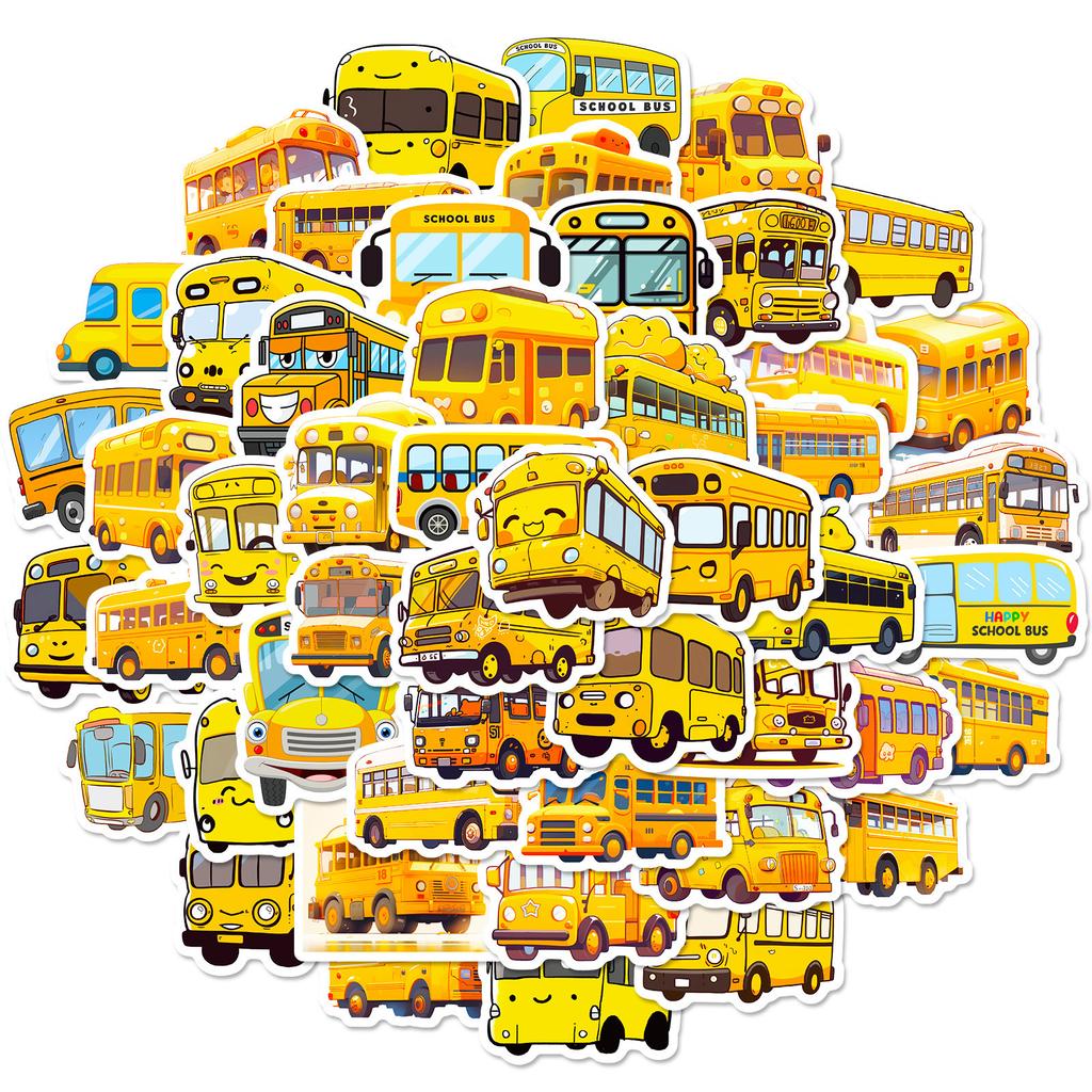 50 Cartoon School Bus Stickers Creative Cartoon Cute Yellow School Bus Bus Doodle Stickers Student Children