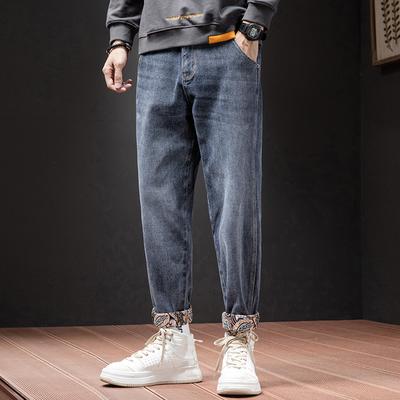 Jeans Men's Straight Loose Autumn and Winter Rolled Pops Trousers Boys Trend High-end Casual Trousers Spring