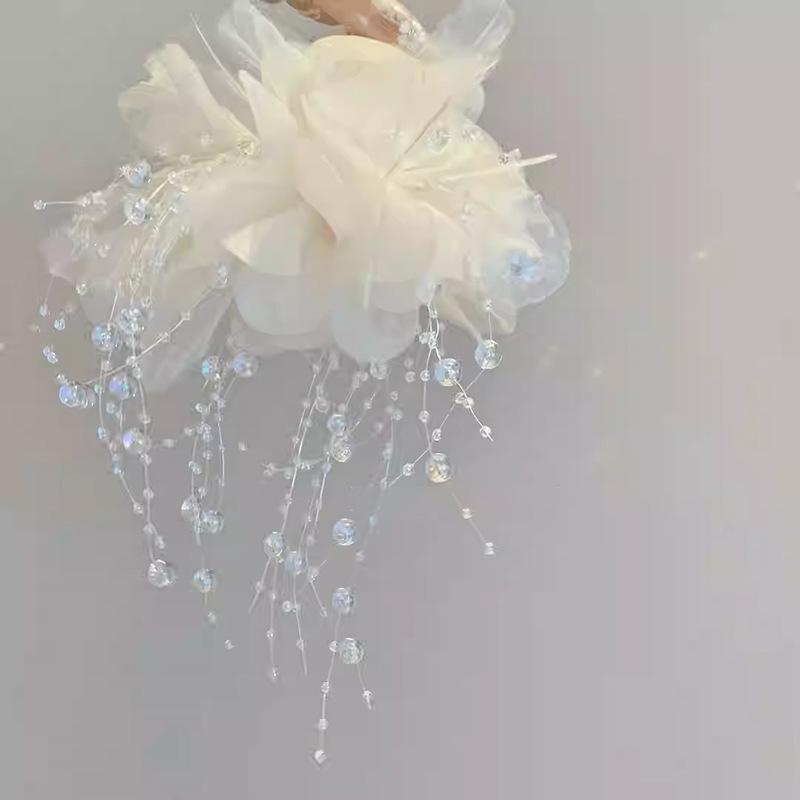 Acrylic fabric mesh yarn flower hair grab temperament versatile back head plate hairpin sweet niche hair accessories woman