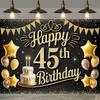 Elegant Black Gold Balloons Sparkling with Stars Theme Background Adult Birthday Party Decoration Photography Background Cloth