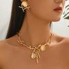 Trendy Gold Color Abstract Branch Necklace Earrings Set Women Chunky Hammered Statement Jewelry