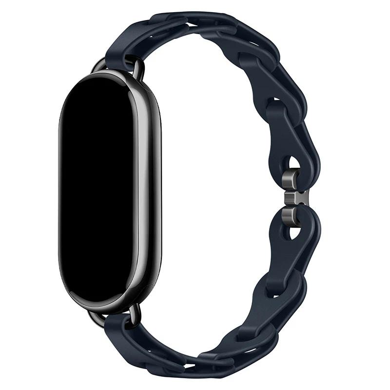 Rubber Strap for Xiaomi Mi Band 8 Stainless Steel Buckle Bracelet for Miband 8 NFC Fashion Lady Style Replacement Silicone Band