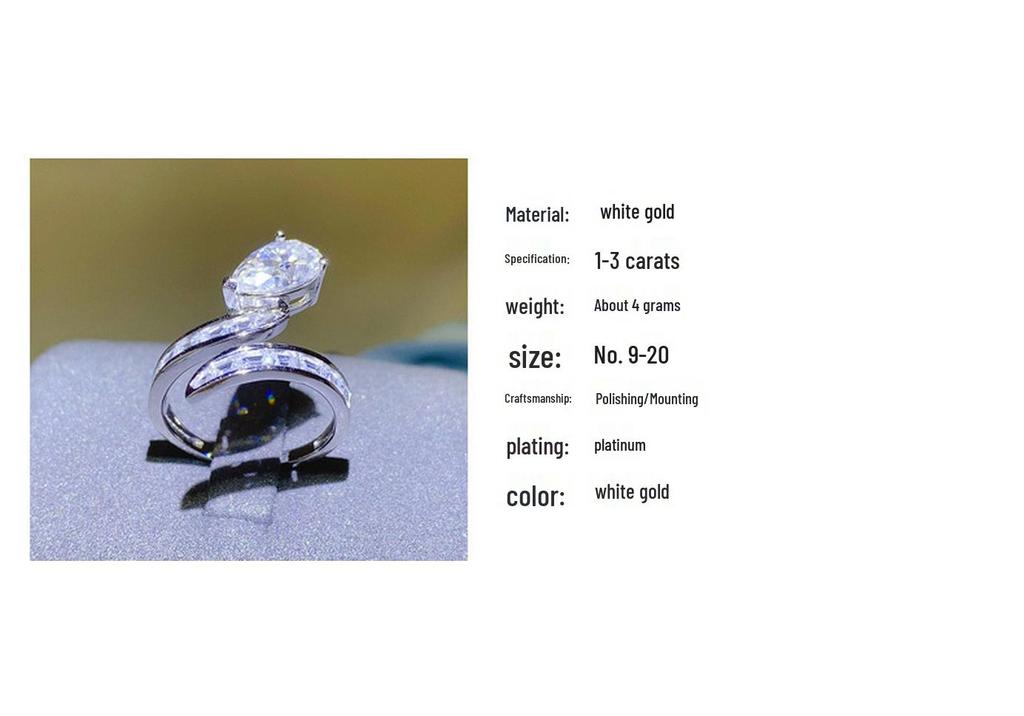 3 Carat Moissanite Water Drop Twisted Ring in D Color, New Arrival for Women, European and American Style.