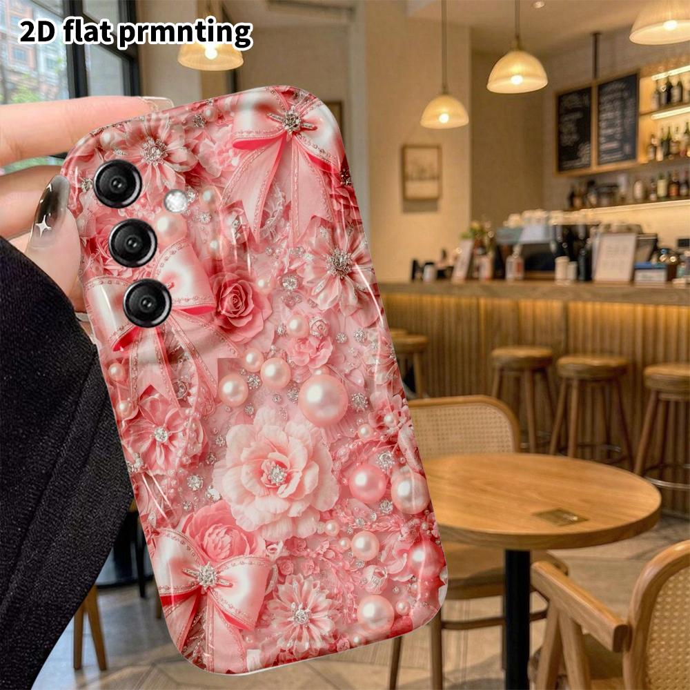 Phone Case: 2D Flat Samsung Galaxy A34 A35 M05 M06 S20 S22 S21 FE Plus 5G Protective Case, Pearl Floral, Christmas and Halloween Gifts