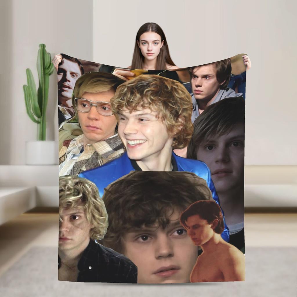 3D Evan Peters Pattern Printed Flannel Blankets Warm Soft Throw Blanket for Outdoor Decorative Bedspread Sofa Bed Cover