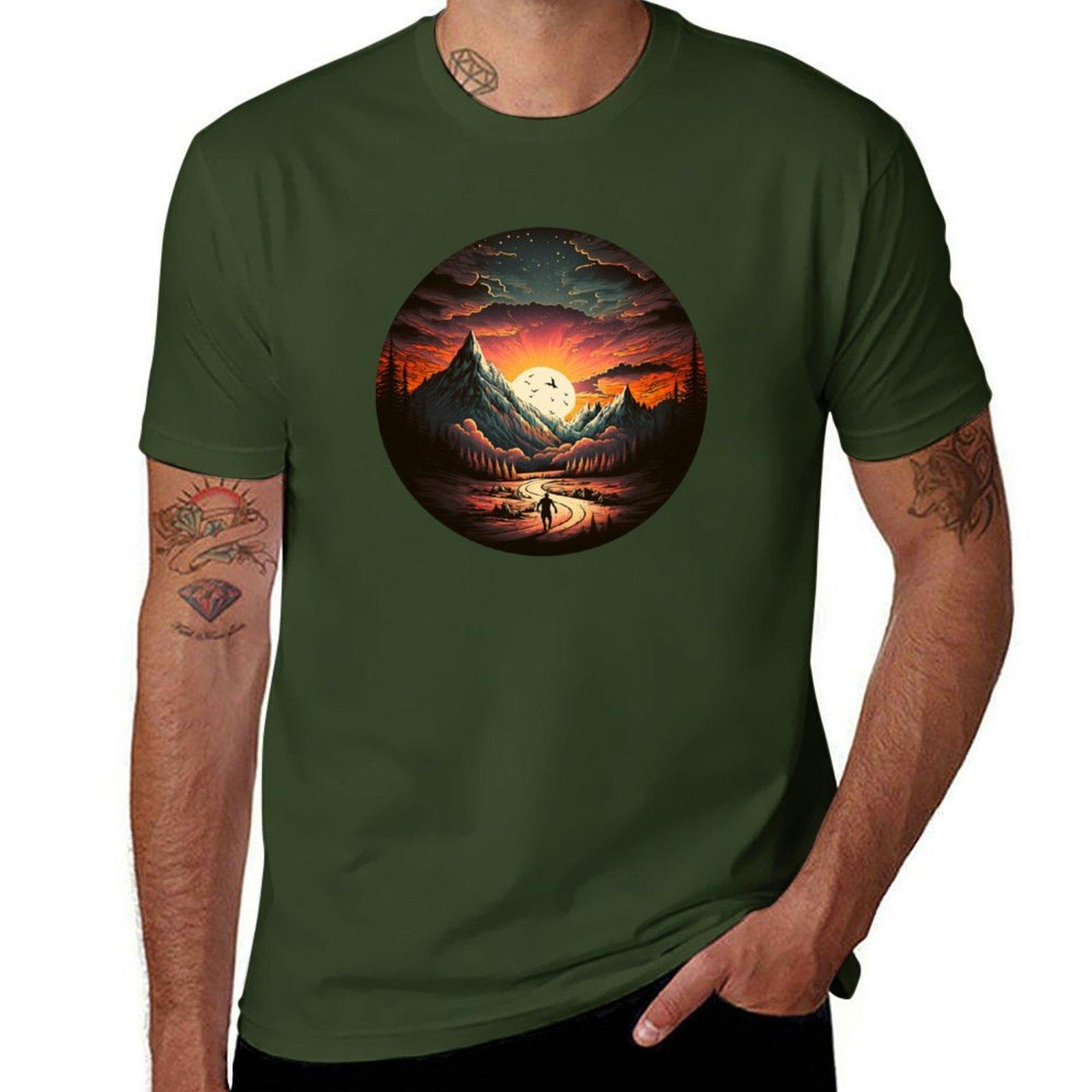 

Sun down over mountains Tshirt cute tops boys whites blanks tees mens funny t shirts 4XL