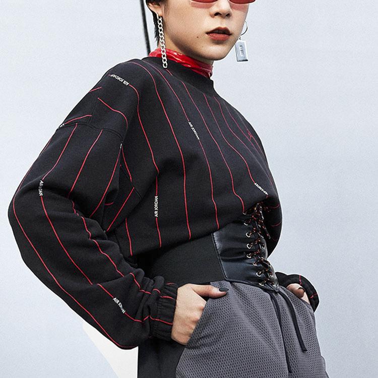 Jordan Contrast Stripe Crew Neck Pullover Long Sleeve Sweatshirt Women Tops Black DJ2624-010