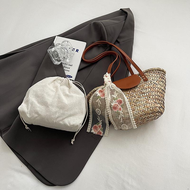 Ribbon Design Small Straw Crossbody Bags for Women 2024 Fashion Summer Shoulder Bags Lady Travel Handbags Female Weave Beach Bag