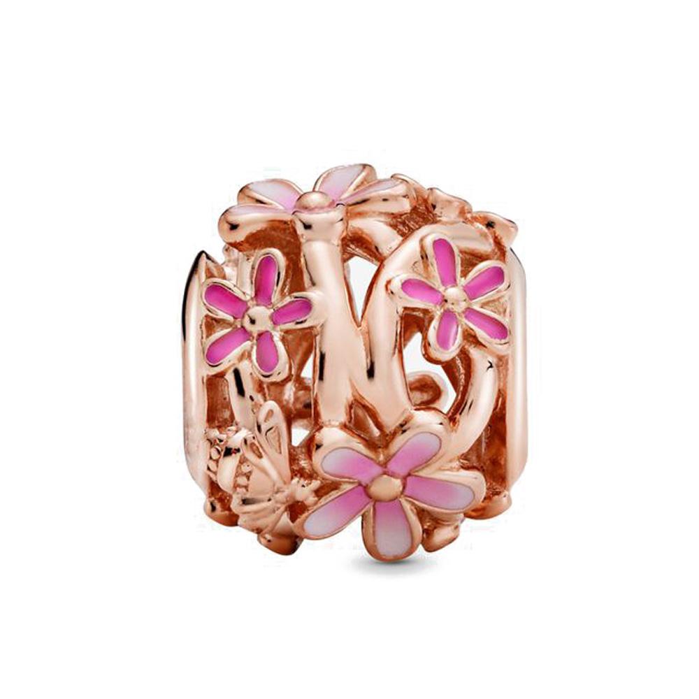 

copper 18K Gold Plated Plated Pink Clip Dasiy Butterfly Dragonfly Do It Yourself Charm Bead Charms Compatible With Authentic Bracelets Trinket Women J