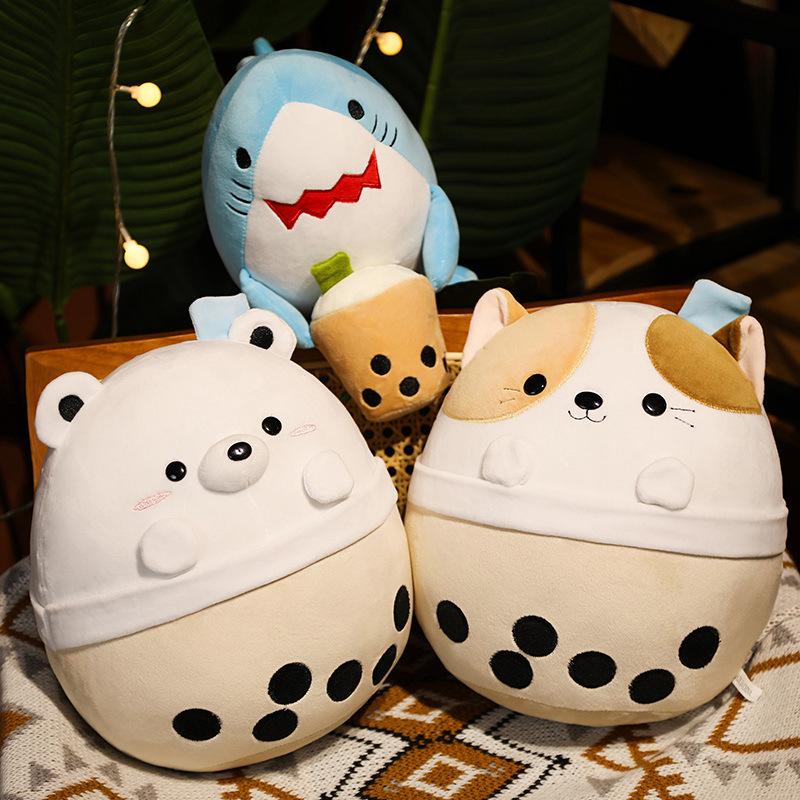 Cute Cartoon Bubble Tea Plush Toy Doll Cat Panda Doll Children'S Doll Gift