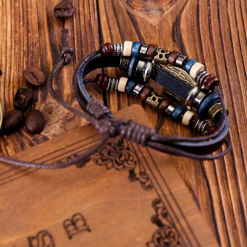 1PC Handmade Couple Retro Bracelet Craft Jewelry Multi-layer Cowhide Eye Woven Jewelry