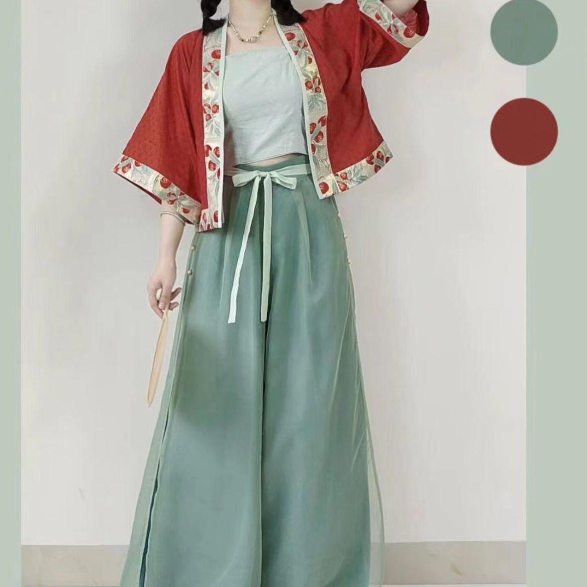 

Babyberry Wine Theme Китайская короткая рубашка в стиле династии Сун, эластичные подтяжки, брюки Song, традиционный повседневный летний костюм ханьфу S разноцветный