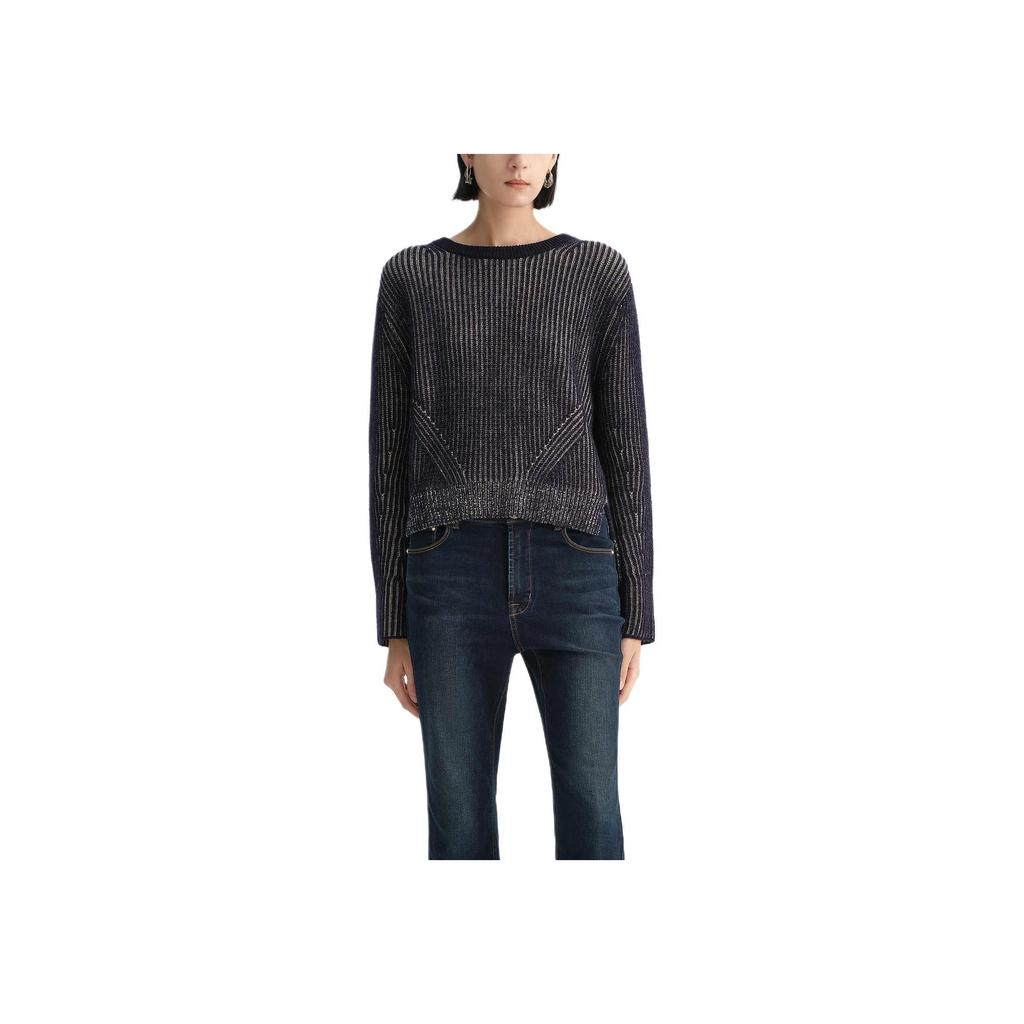 Karl Lagerfeld Outdoor Commuting Party Lightweight Solid Color Round Neck Long Sleeve Sweater Women Sweater Navy-Blue E37W2053-252216