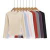 Women's Spicy Girl Round Neck Long Sleeve Yoga Tee - Slim Fit, Solid Color, Elastic Base Layer