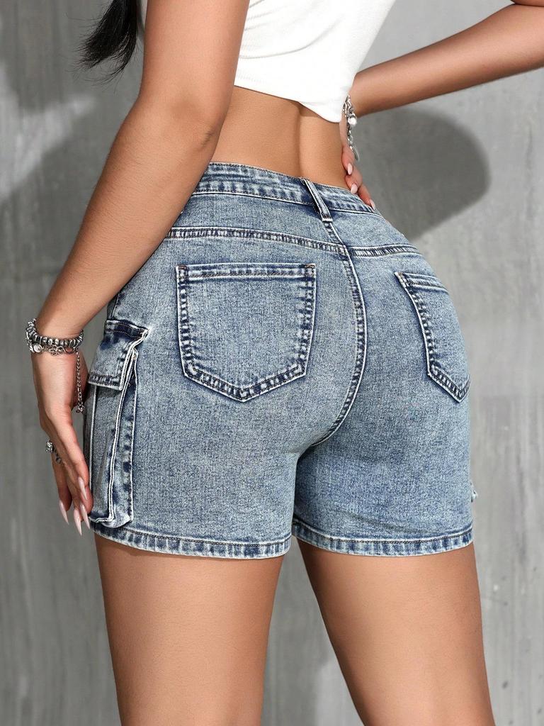 New Trendy European & American Workwear Style Double Pocket Hip-Hugging Hot Shorts for Slimming Girls