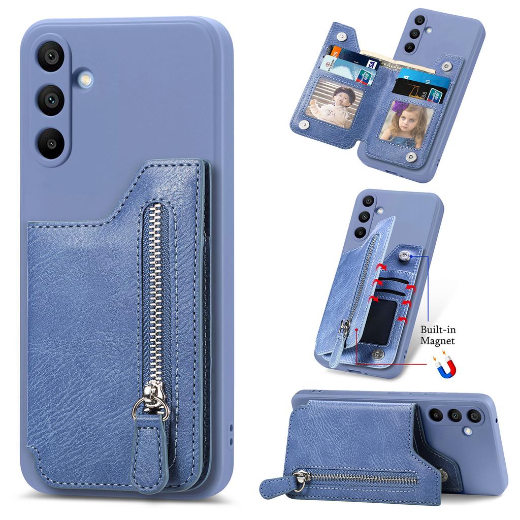 Cartera de Cuero con Cremallera, Ranuras para Tarjetas y Soporte para Teléfono Anti-caída para Samsung Galaxy S24 Ultra S23 FE S22 Plus A15 A25 A35 A55