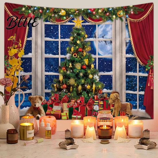 Christmas Wall Hanging Snow Scene Tapestry Holiday Backdrop Xmas Tree Cloth for Window Wreath Tapestry Bedroom Living Room 59x39 Inch Party