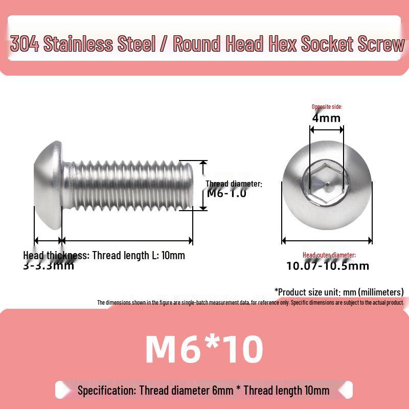 304 Stainless Steel Mushroom Head Hexagon Screw M2-M6