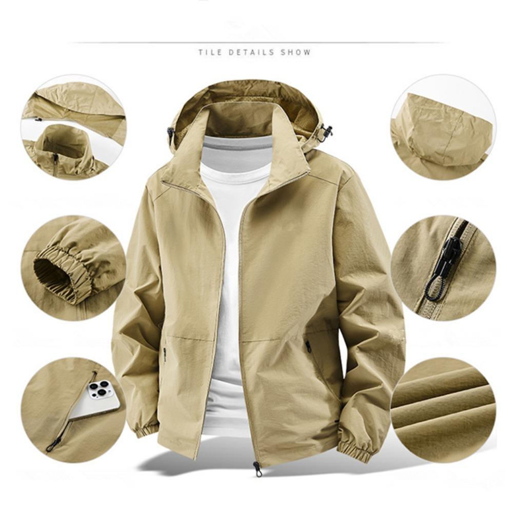 Men Jacket Spring and Autumn Fashion Versatile Windproof Waterproof Workwear Hooded Jacket Outdoor Travel Leisure Camping Jacket