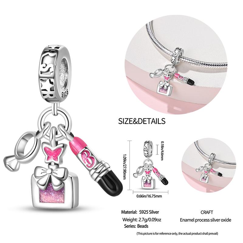 New Copper Bow Star Love Pink Series Charm Beads Suitable For 3Mm Original Bracelet Diy Fashion Jewelry Gift