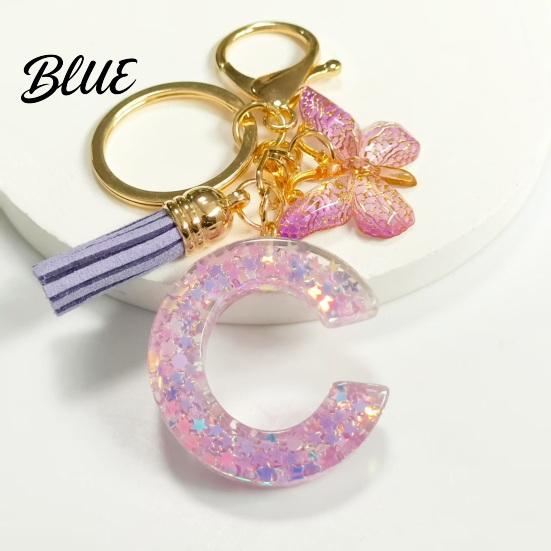 Comfortable To Carry Keychain Purple Series Pendant Sequins Star Initial Letter Charm Key