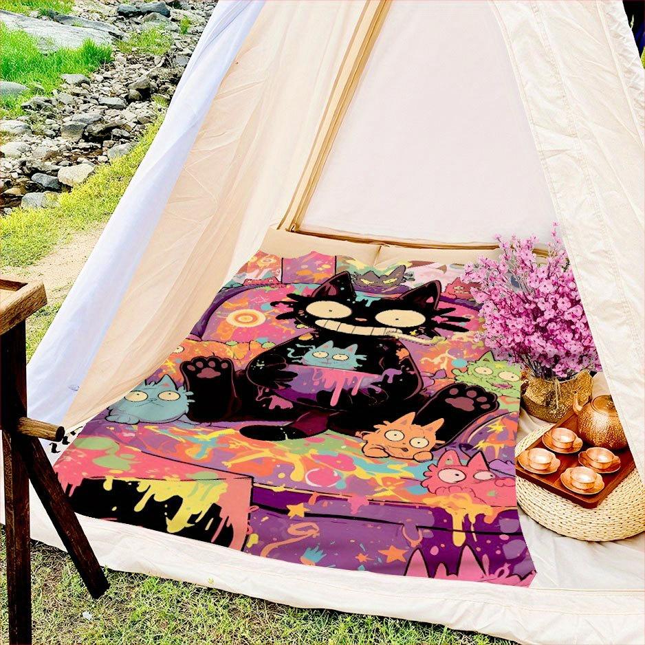 Midnight Magic Cat Blanket Reversible Flannel Throw for Feline Fans AllSeason Comfort Mystical Companion Gift