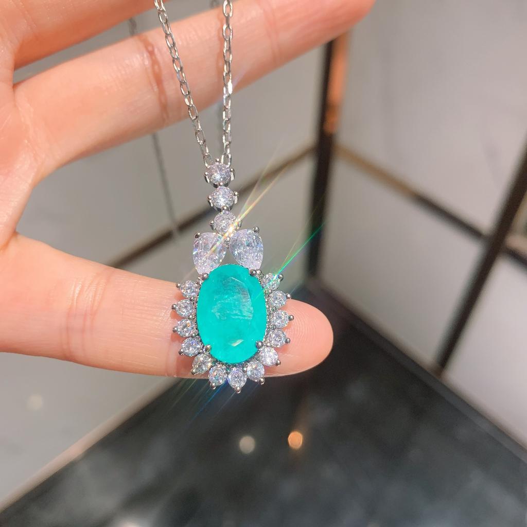 Jewelry Retro Simulation Paraiba Jewelry Set Stud Earrings Main Stone 8 * 12 Pendant 10 * 14