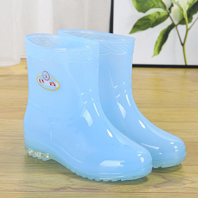 Non-slip short rubber shoes rain shoes women's summer rubber boots jelly waterproof shoes transparent medium tube plastic laundry overshoes