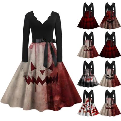 Halloween Women's Casual Fashion V-Neck Printed Vintage Dress