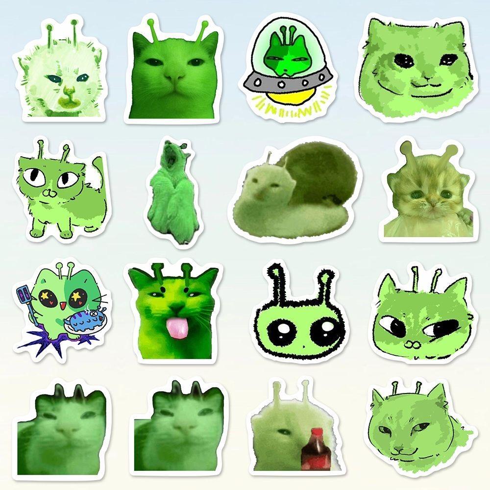 78pcs Funny Alien Cat Meme Stickers Green Alien Decals For Phone Laptop Suitcase Notebook Skateboard Zip Zap Alien Cat Stickers