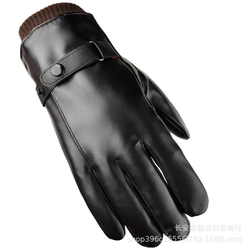 Leather gloves men's winter warm outdoor riding fleece thickened cold-proof women's touch screen cycling motorcycle gloves