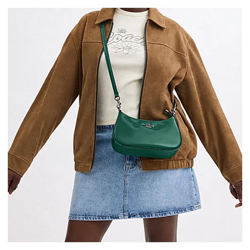 Coach Teri 25 Logo Zip Closure Calfskin Crossbody Shoulder Bag Medium Women's Emerald