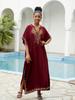 EDOLYNSA Vestido playero bohemio negro con cuello de pico para mujer, Túnica larga, caftán Sexy, ropa de playa de talla grande, traje de baño Q1545 2024