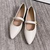 Pointed Toe Flat Shoes with Mary Jane Strap and Metallic Button Detail Slip On Design Comfortable Low Heel Casual Footwear for Women