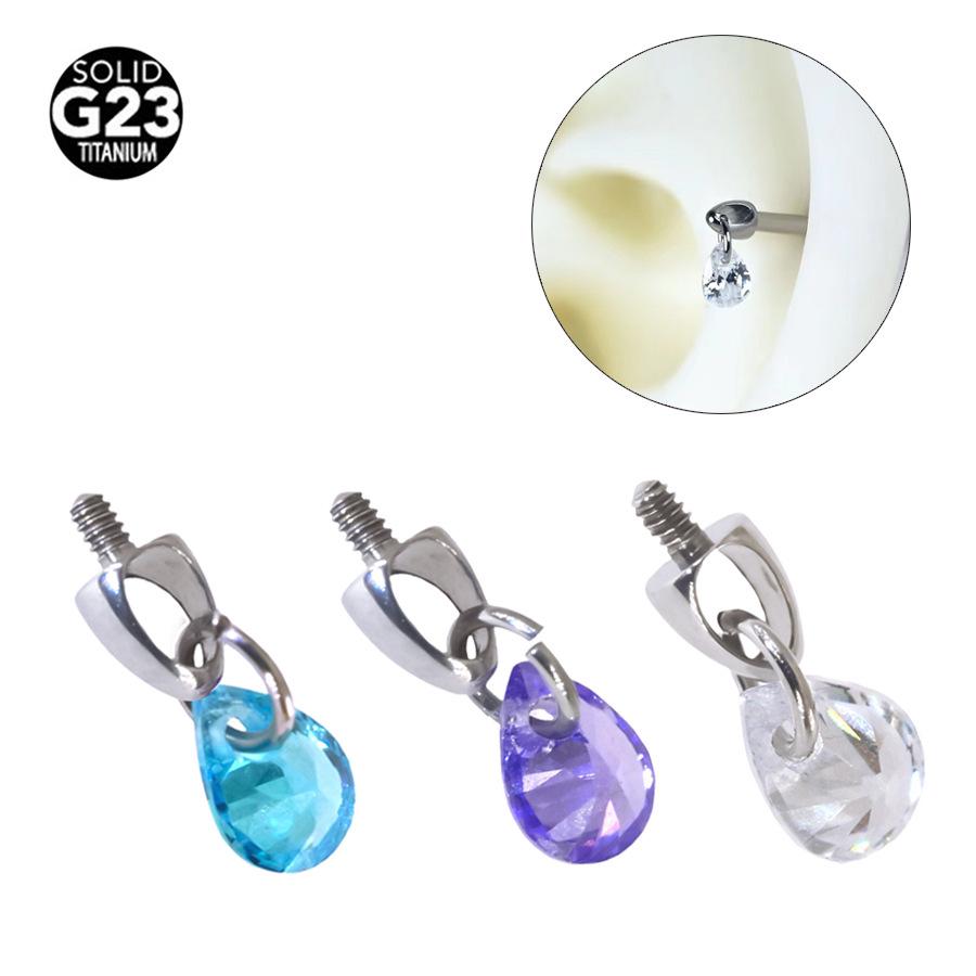 F136 Titanium Teardrop Bullet Head Lip Stud with Crystal Zircon Pendant for Ear Cartilage Piercing