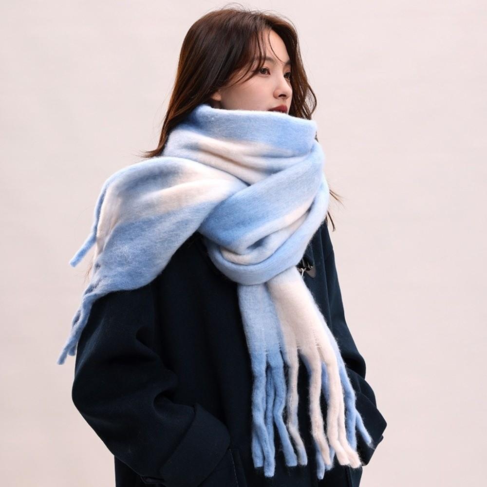 Tassel Winter Cashmere Scarves Mohair Long Shawl Neck Wrap Plaid Wool Scarf  Student