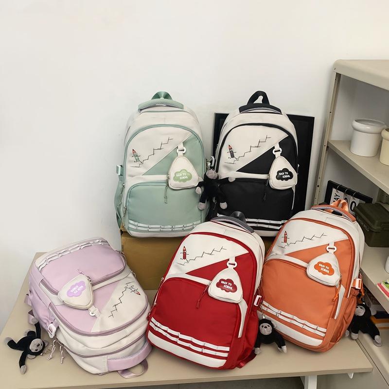 Schoolbag schoolbag female junior high school student college student backpack large capacity versatile contrasting splicing ins couple backpack