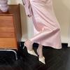 Women's Shoes Spring Pointed Toe Thin Heel High Heel Elegant French StyleSatin Flower Closed Toe Mules