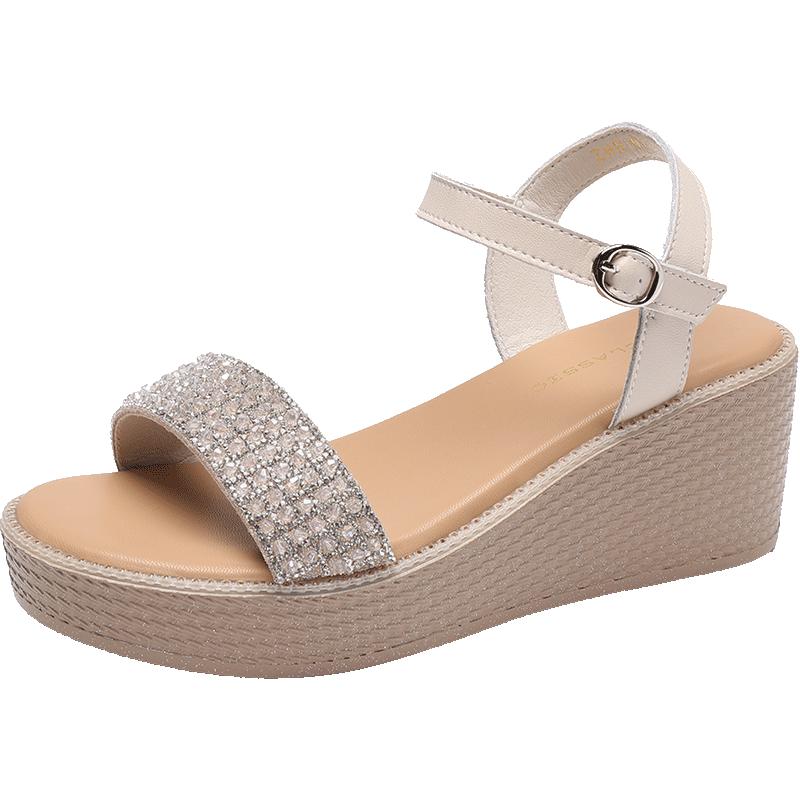 ZHR Rhinestone One-Strap Wedge Platform Sandals 35