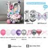62pcs Colorful Bow Disco Balloon Silver Number Birthday Balloon Set Pink Music Note Children Adult Festive Party Decoration