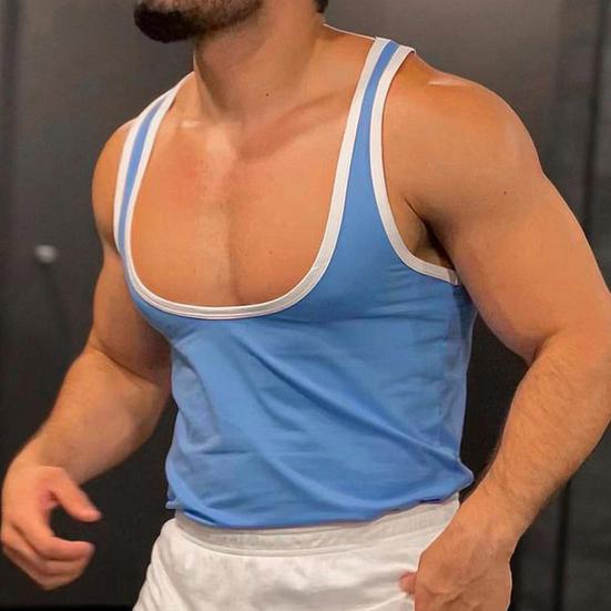 Herre Sportsvest Dyp U-formet krage Brede stropper Ermeløse tanktopper Lappverk Farge Løs passform Casual Allsidig vest