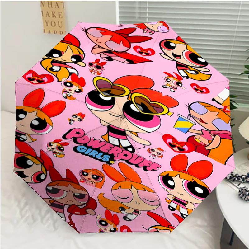 The Powerpuff Girls1 Print Automatic Umbrella, 8 Rib Iron Frame, Plastic Handle, Suitable for Outdoor Travel &Daily , Ideal Gift