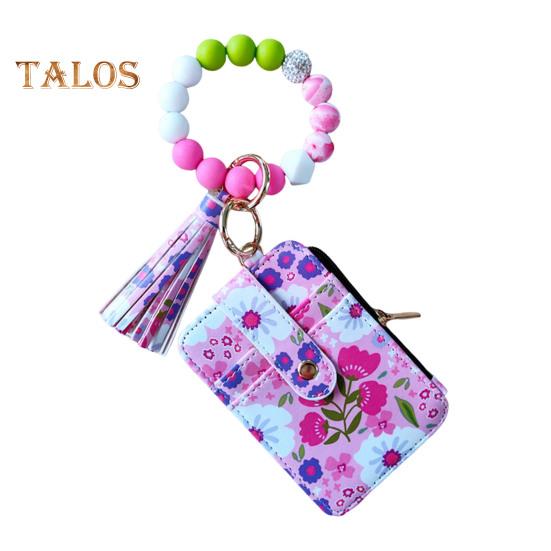 

Женский цветочный кошелек-кошелек в стиле бохо, брелок для монет с кисточкой, эластичный кошелек с бисером и окошком для удостоверения личности для покупок, путешествий, повседневных покупок G