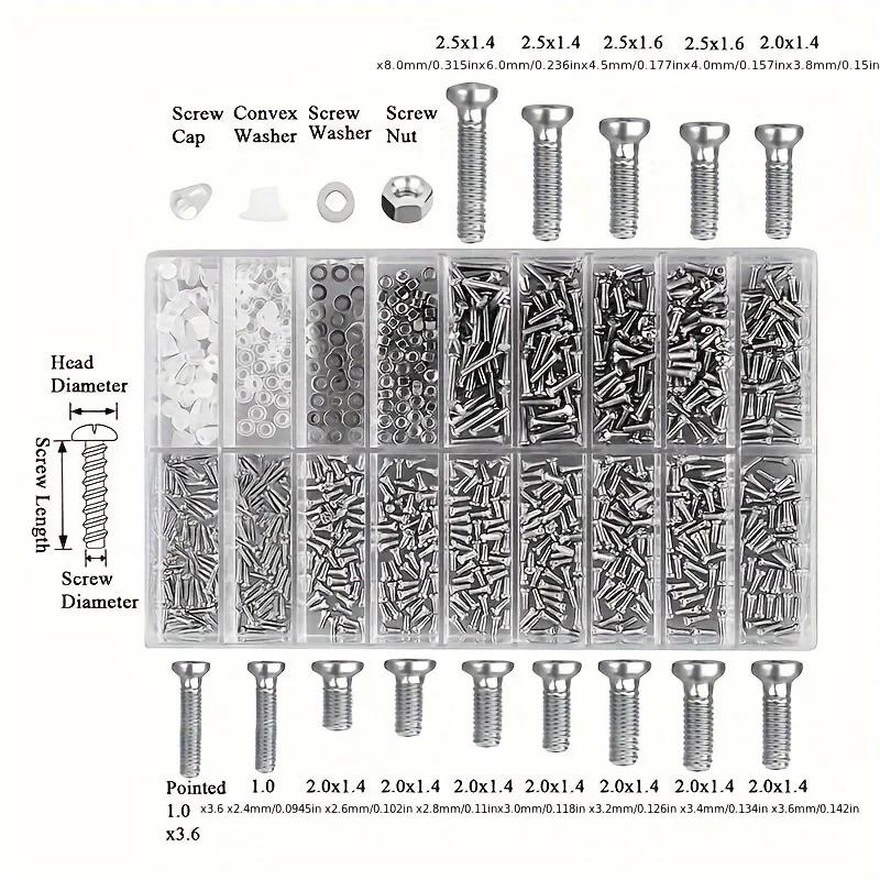 1000PCS Glasses Legs Nose Pads Cross Screw Tool Kit Home Repair Box Combination Set Glasses Watch Multistyles Accessories